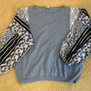Chico's Blue Sweater with Lace Sleeves